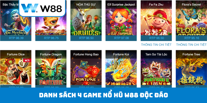Danh sách 4 game nổ hũ W88 độc đáo